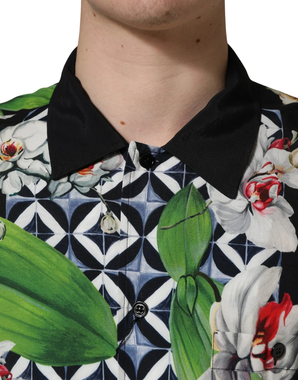 Dolce & Gabbana Multicolor Tropical Orchid Print Men Shirt - Zeiniez