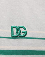 Dolce & Gabbana Gray Green Striped Logo Silk Polo T-shirt
