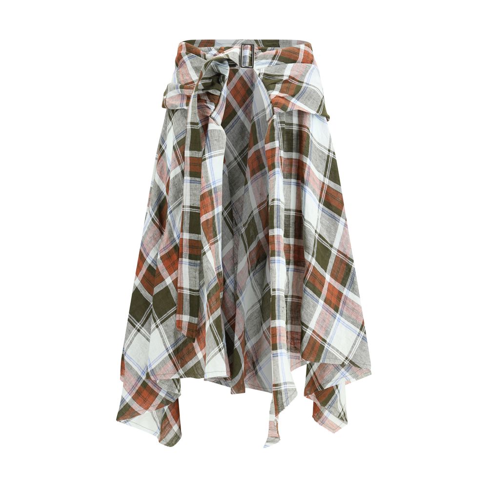 MARBELL Multicolor Linen Midi Skirt