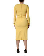Dolce & Gabbana Yellow Silk Long Sleeves Sheath Midi Dress