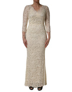 Dolce & Gabbana Off White Floral Lace Sheath Maxi Dress