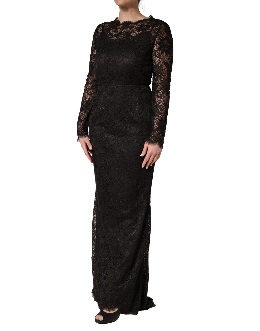 Dolce & Gabbana Black Floral Lace Sheath Long Maxi Dress