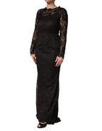 Dolce & Gabbana Black Floral Lace Sheath Long Maxi Dress