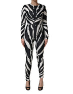 Dolce & Gabbana Black White Polyester Zebra Pattern Jumpsuit