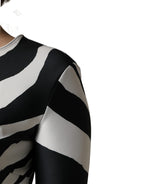 Dolce & Gabbana Black White Polyester Zebra Pattern Jumpsuit