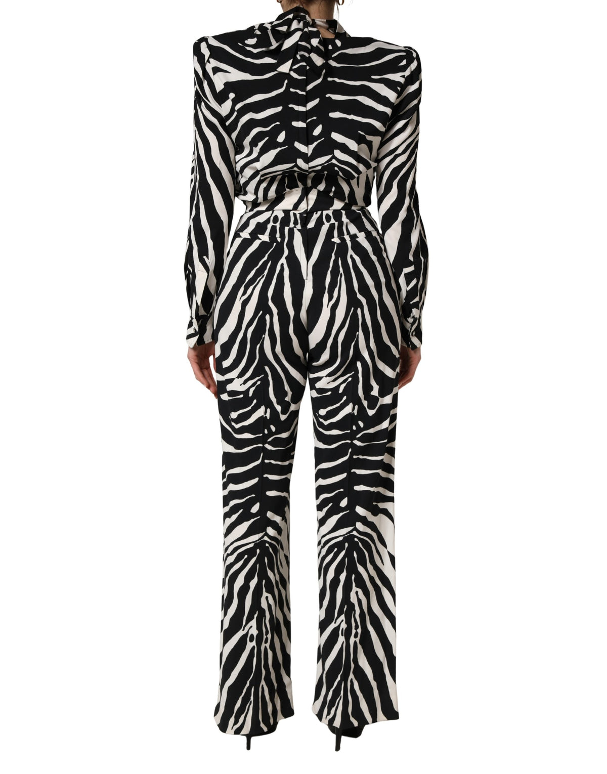 Dolce & Gabbana Black White Viscose Zebra Pattern Jumpsuit