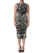 Dolce & Gabbana Black White Zebra Cady Calf Length Dress