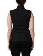 Dolce & Gabbana Black Cotton Sleeveless Collared Blouse Top