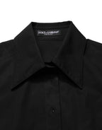 Dolce & Gabbana Black Cotton Sleeveless Collared Blouse Top