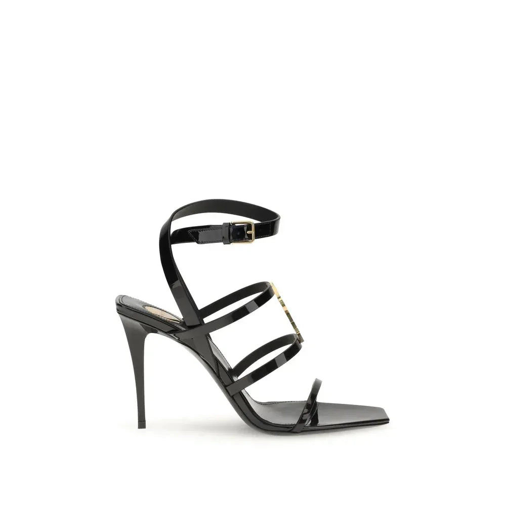 Saint Laurent Black Calf Leather Bos Taurus Stiletto Heel Sandals - Zeiniez
