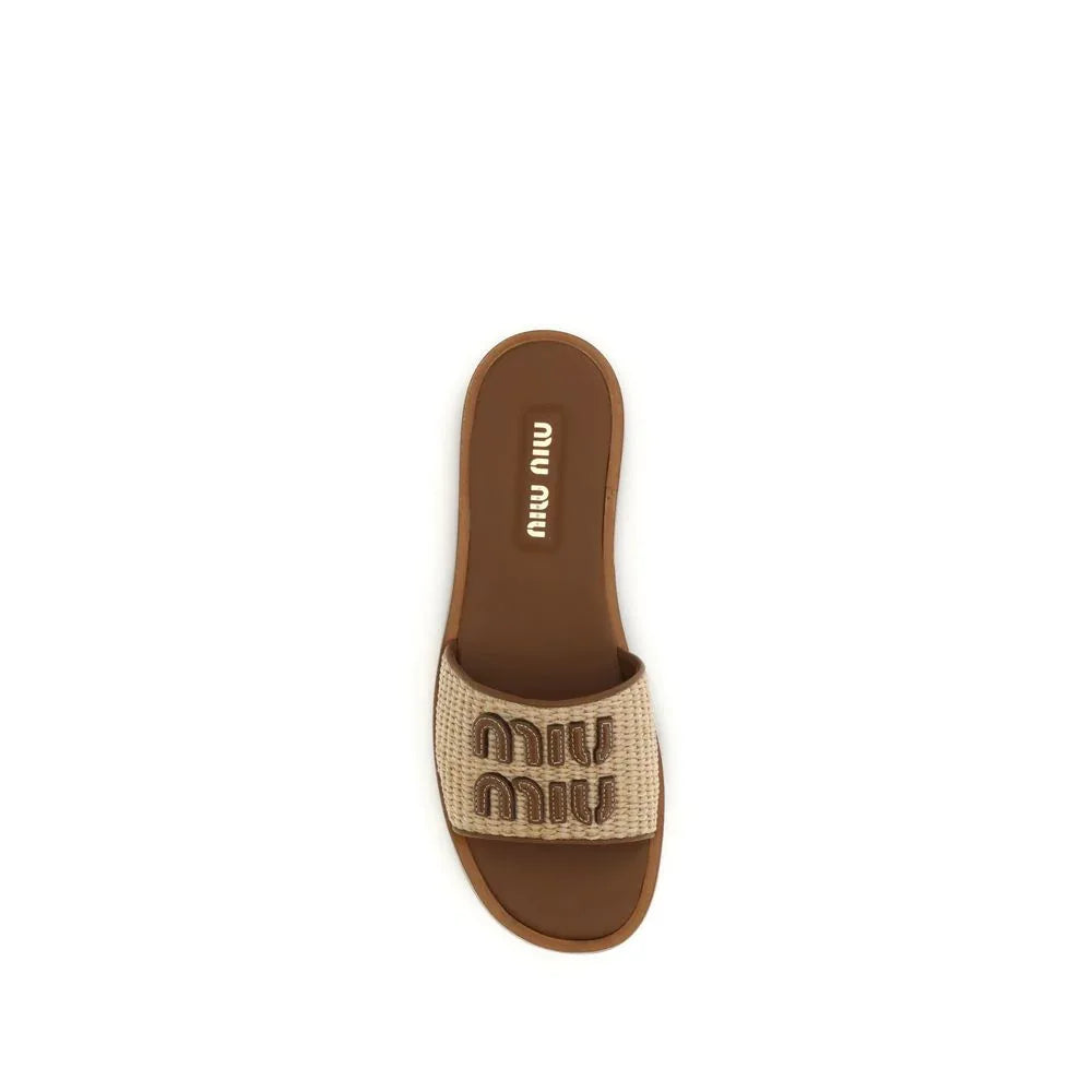 Miu Miu Beige Nylon Slippers - Zeiniez