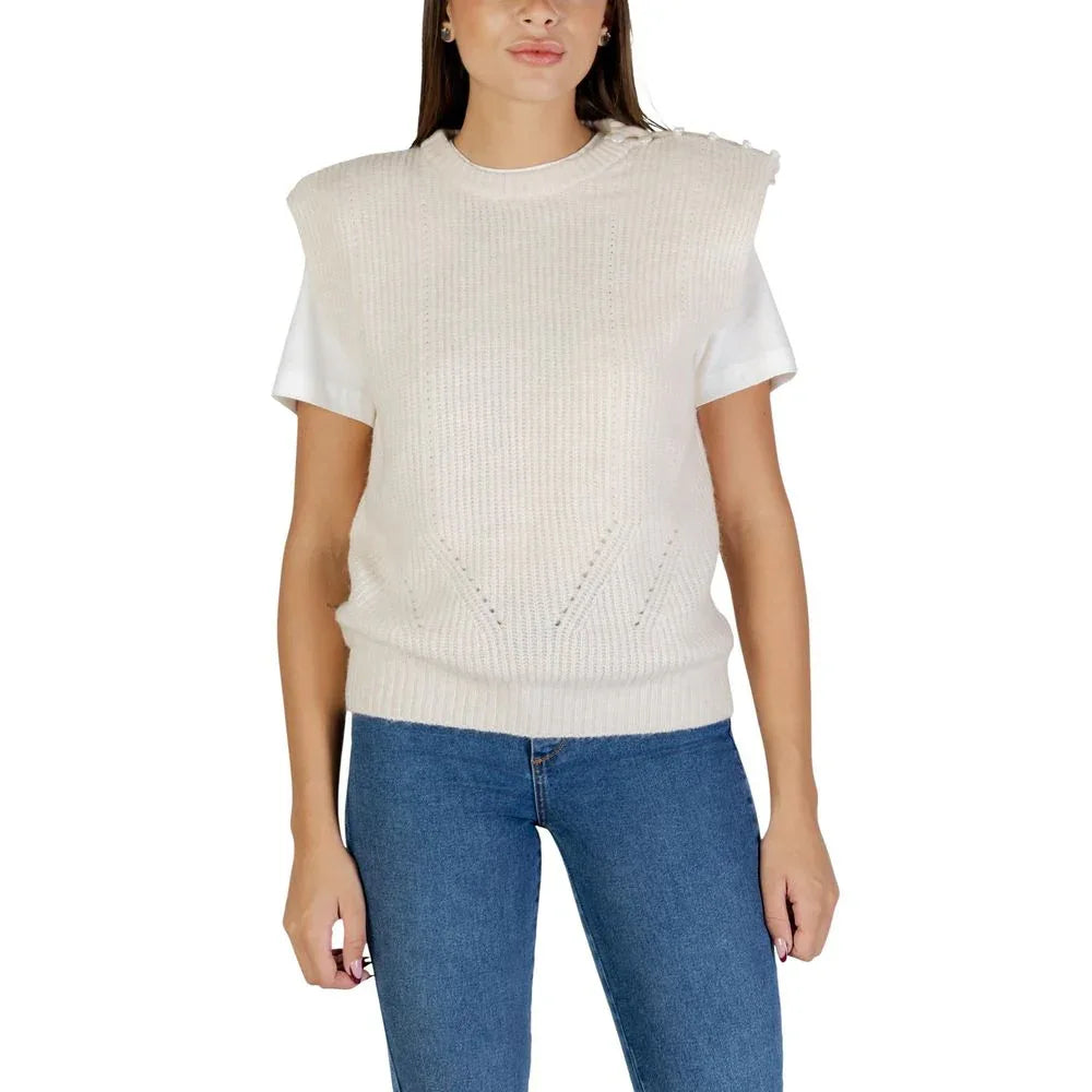 ICHI Cream Polyester Sleeveles Sweater - Zeiniez