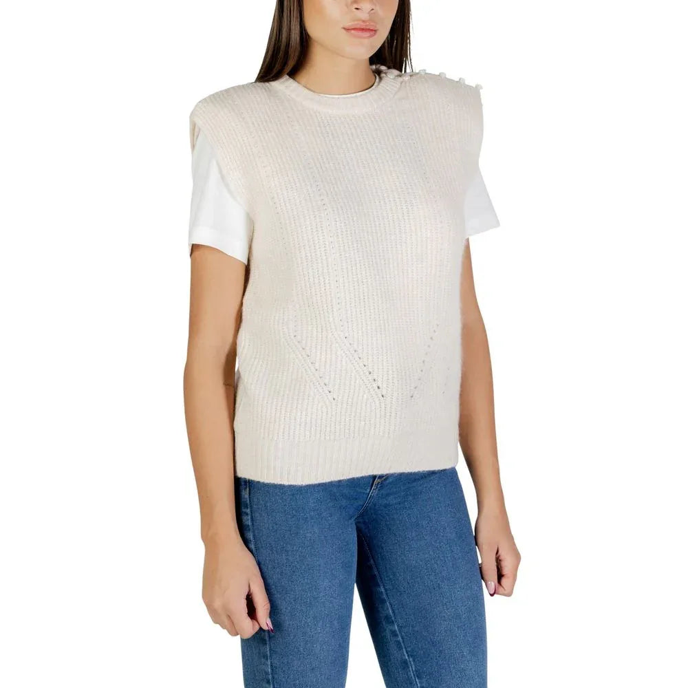 ICHI Cream Polyester Sleeveles Sweater - Zeiniez