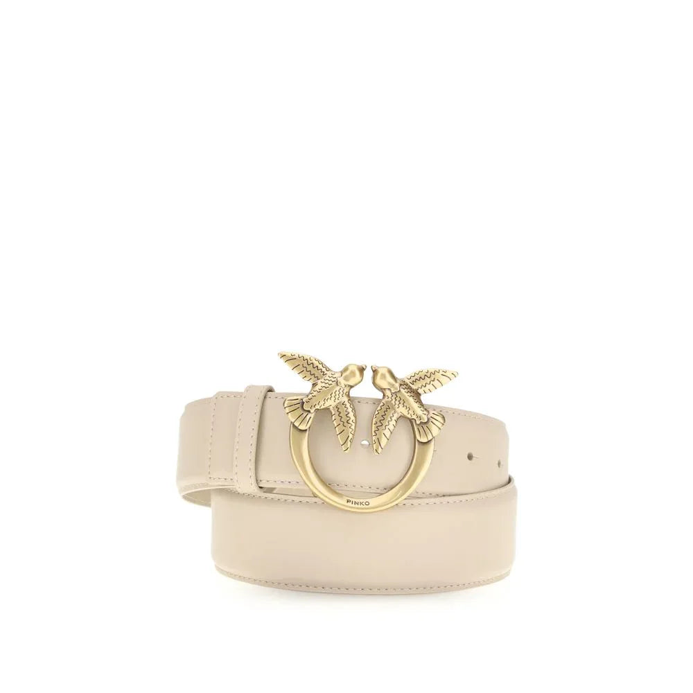 PINKO Beige Calf Leather Bos Taurus Regular Belt - Zeiniez