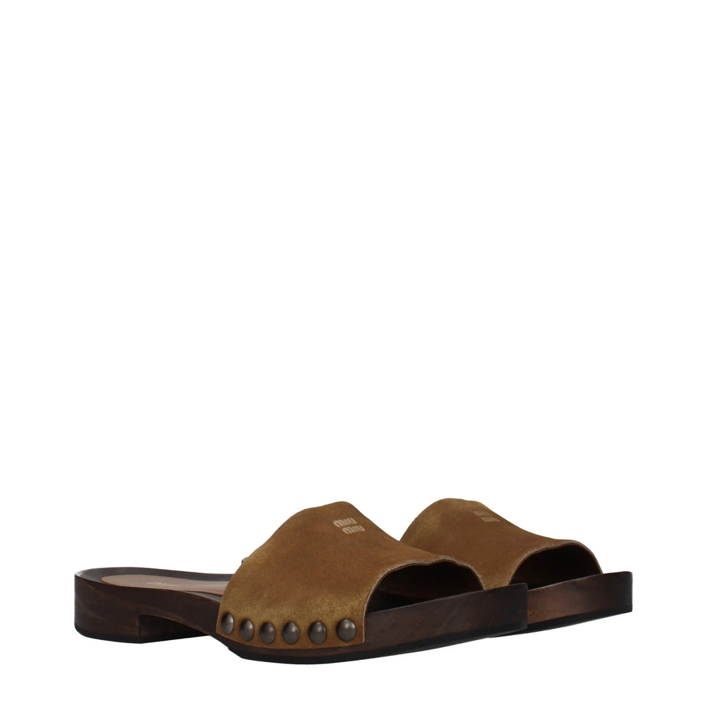Miu Miu Brown Leather Slippers - Zeiniez
