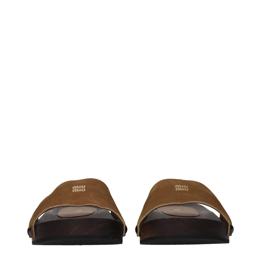 Miu Miu Brown Leather Slippers - Zeiniez