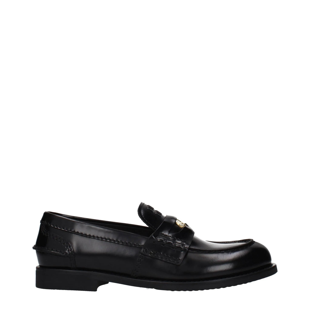 Miu Miu Black Leather Slip-On Loafers - Zeiniez