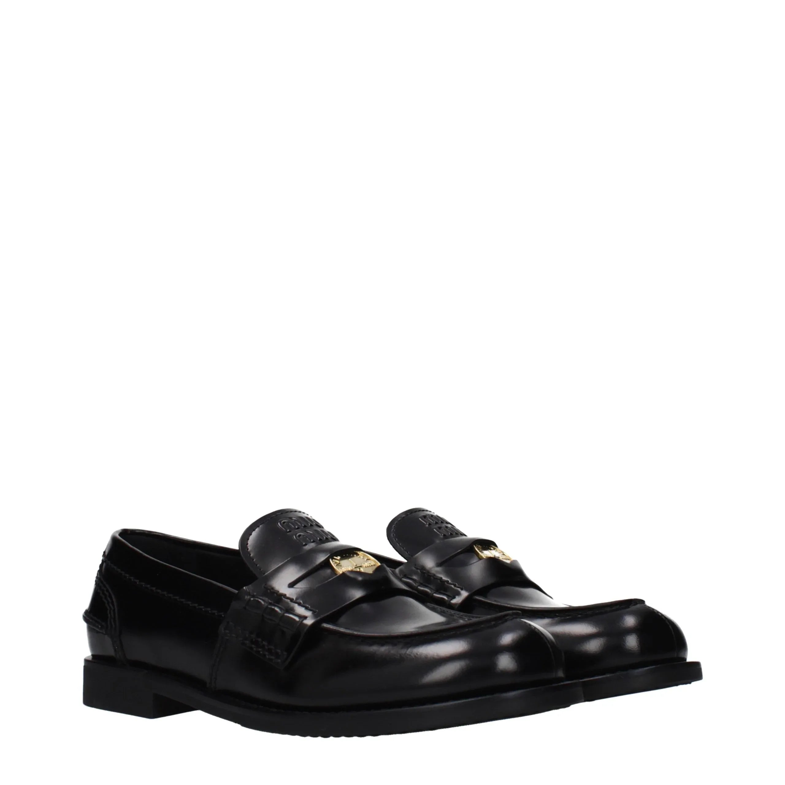 Miu Miu Black Leather Slip-On Loafers - Zeiniez