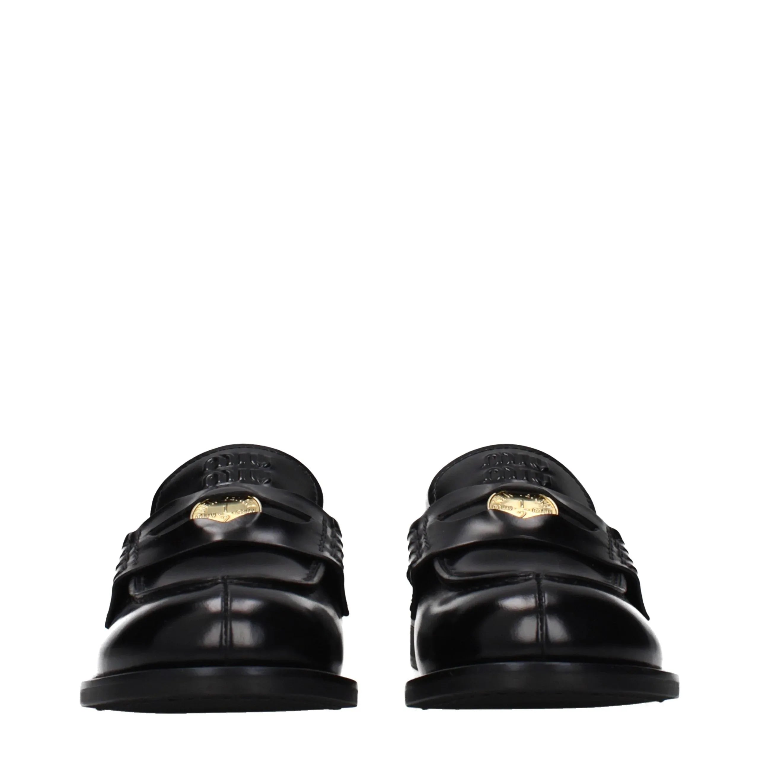 Miu Miu Black Leather Slip-On Loafers - Zeiniez