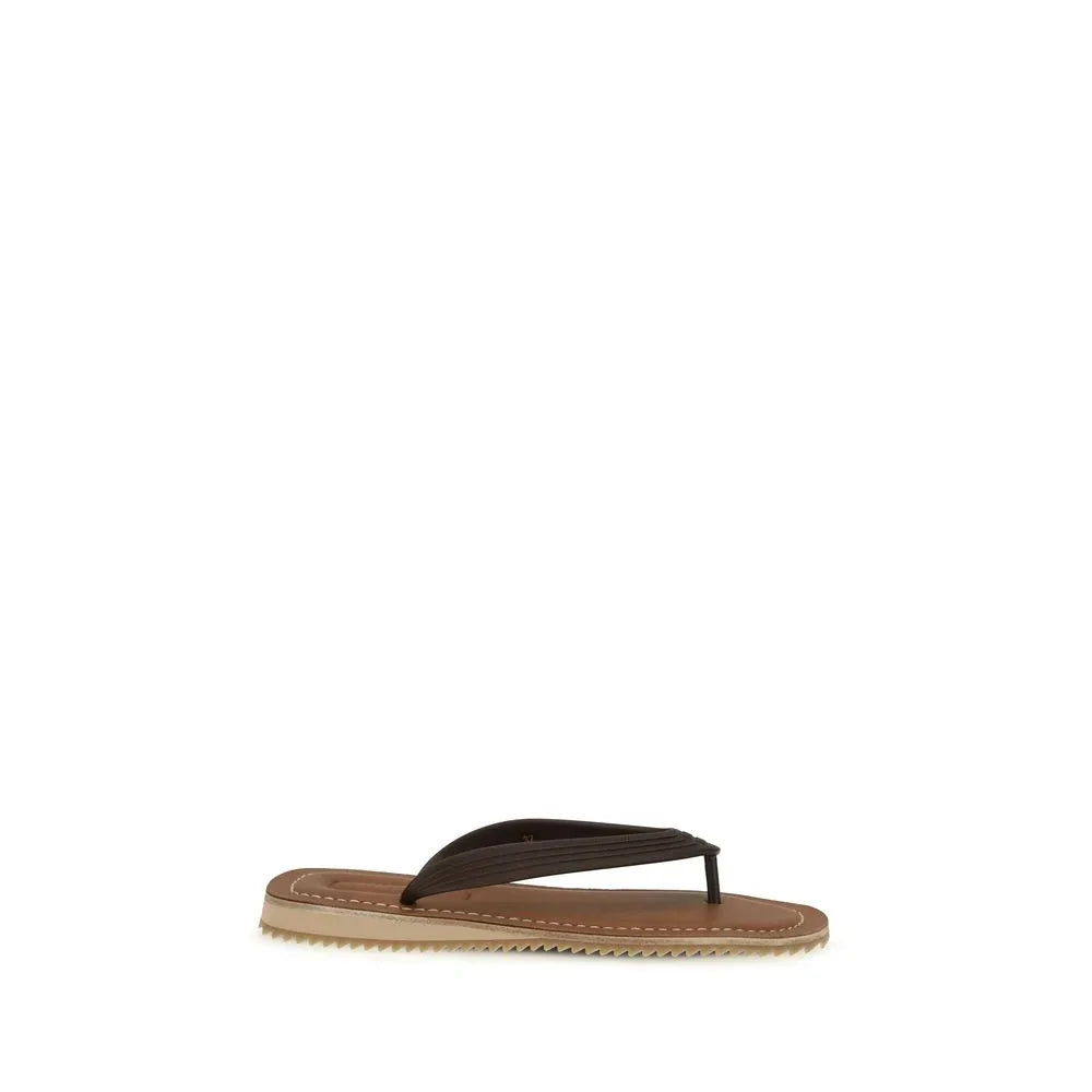 Miu Miu Brown Calf Leather Bos Taurus Flip-Flop Sandals