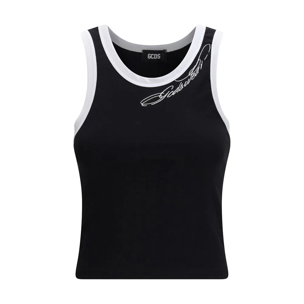 GCDS Black Cotton Tank Tops