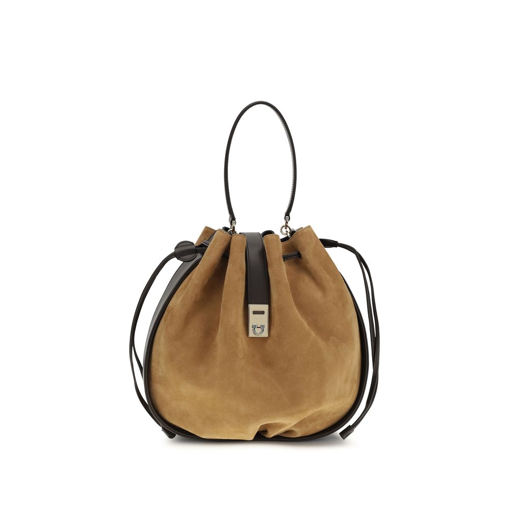Ferragamo Brown Calf Leather Bos Taurus Backet Bag