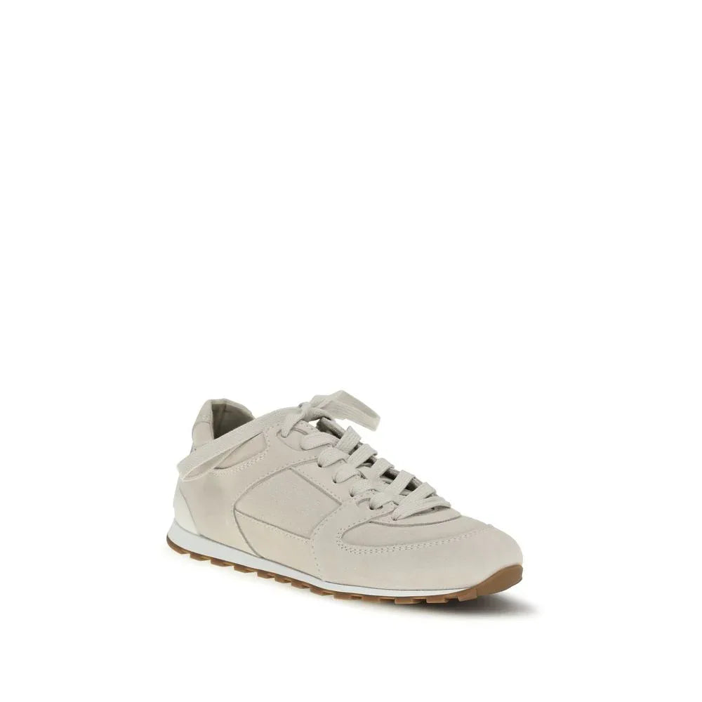 Brunello Cucinelli Beige Calf Leather Bos Taurus Low Top Sneakers