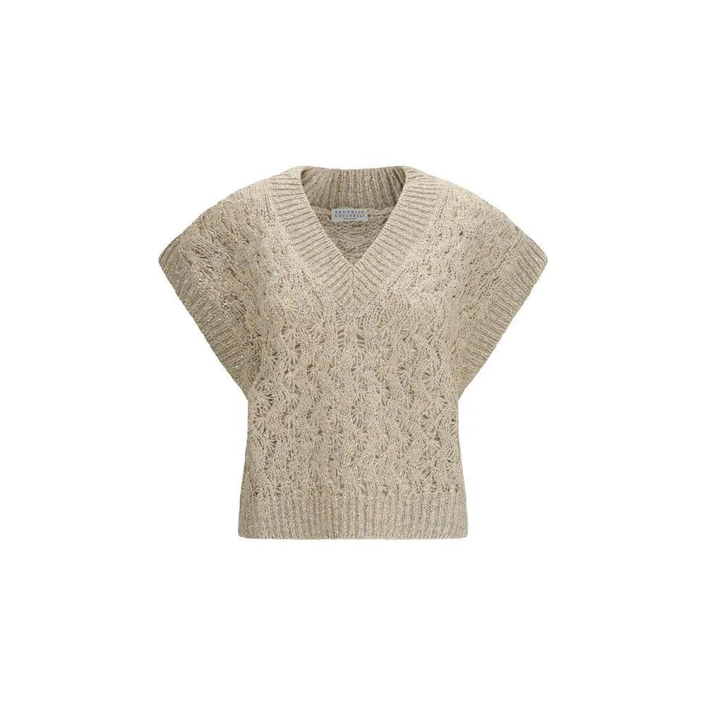 Brunello Cucinelli Beige Silk Sleeveles Sweater