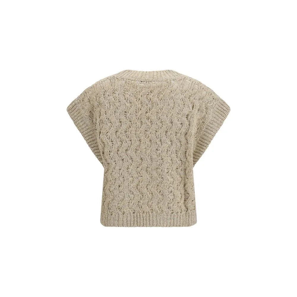 Brunello Cucinelli Beige Silk Sleeveles Sweater