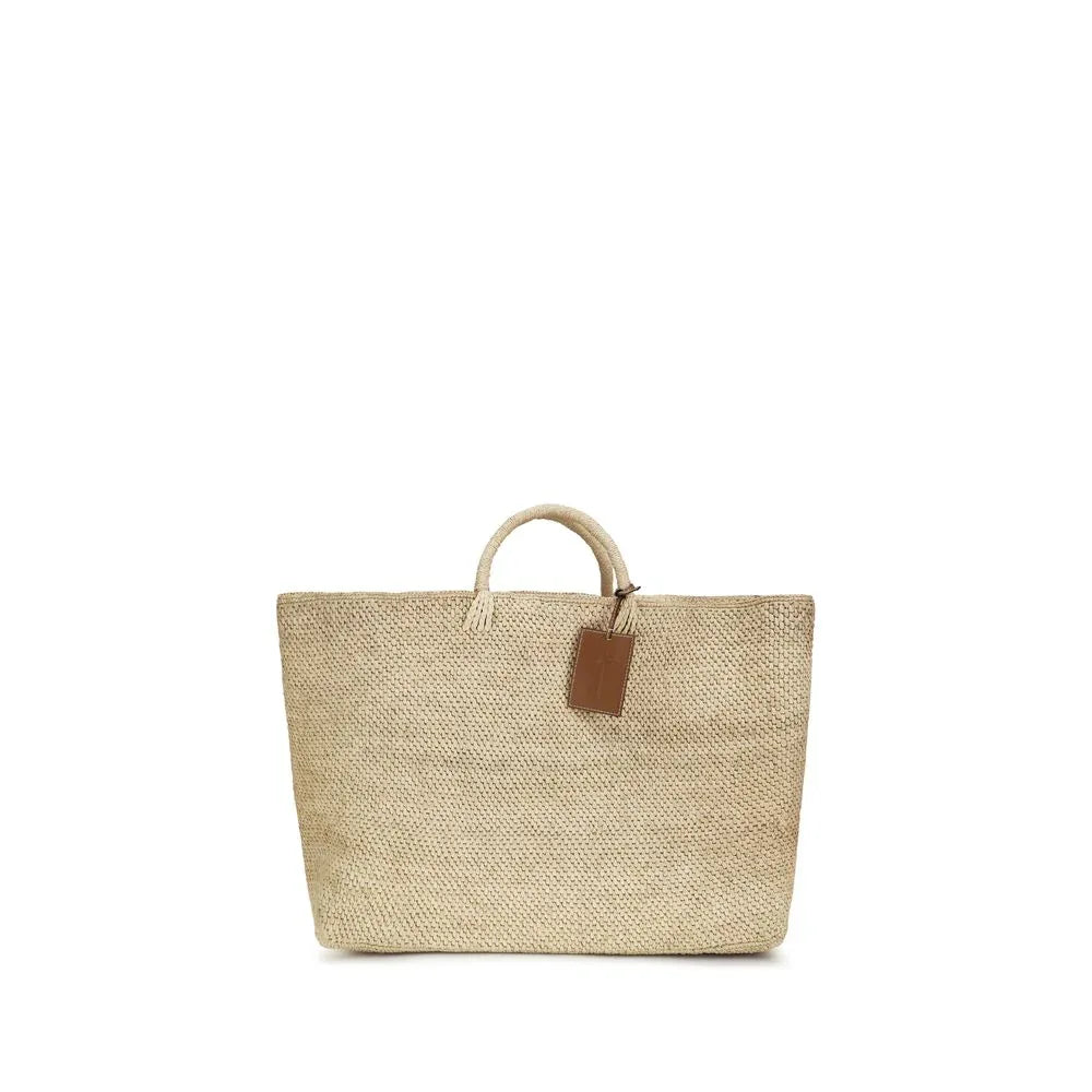 Manebi Beige Raffia Handbag