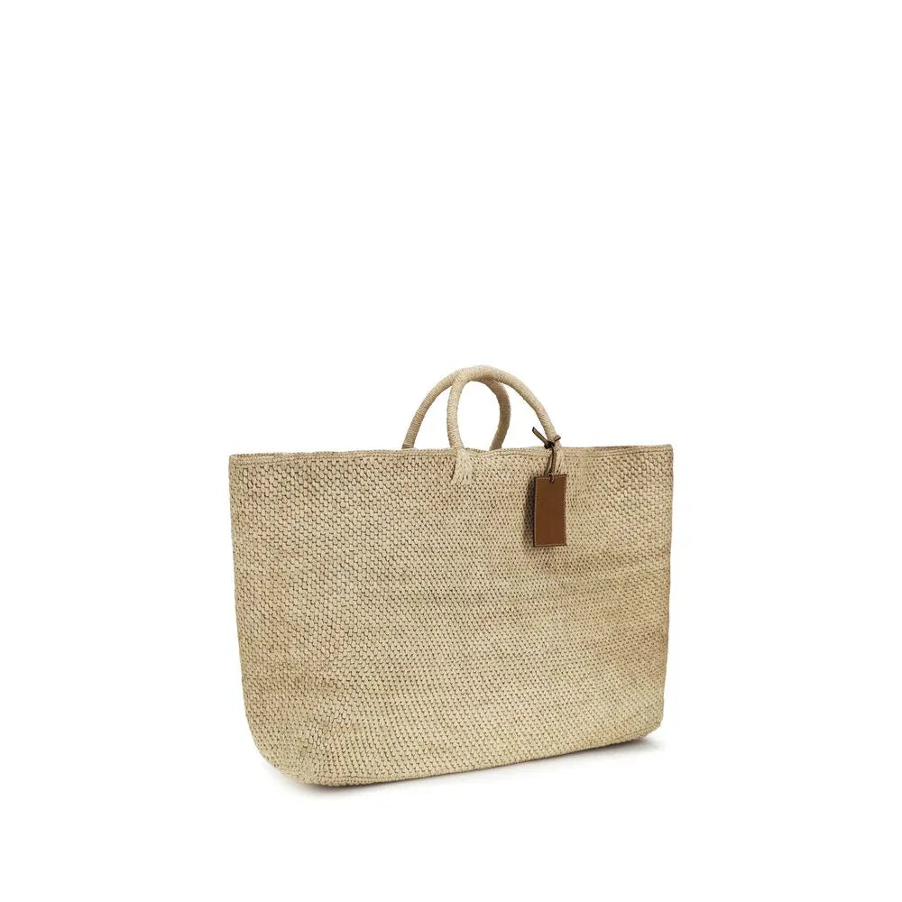 Manebi Beige Raffia Handbag