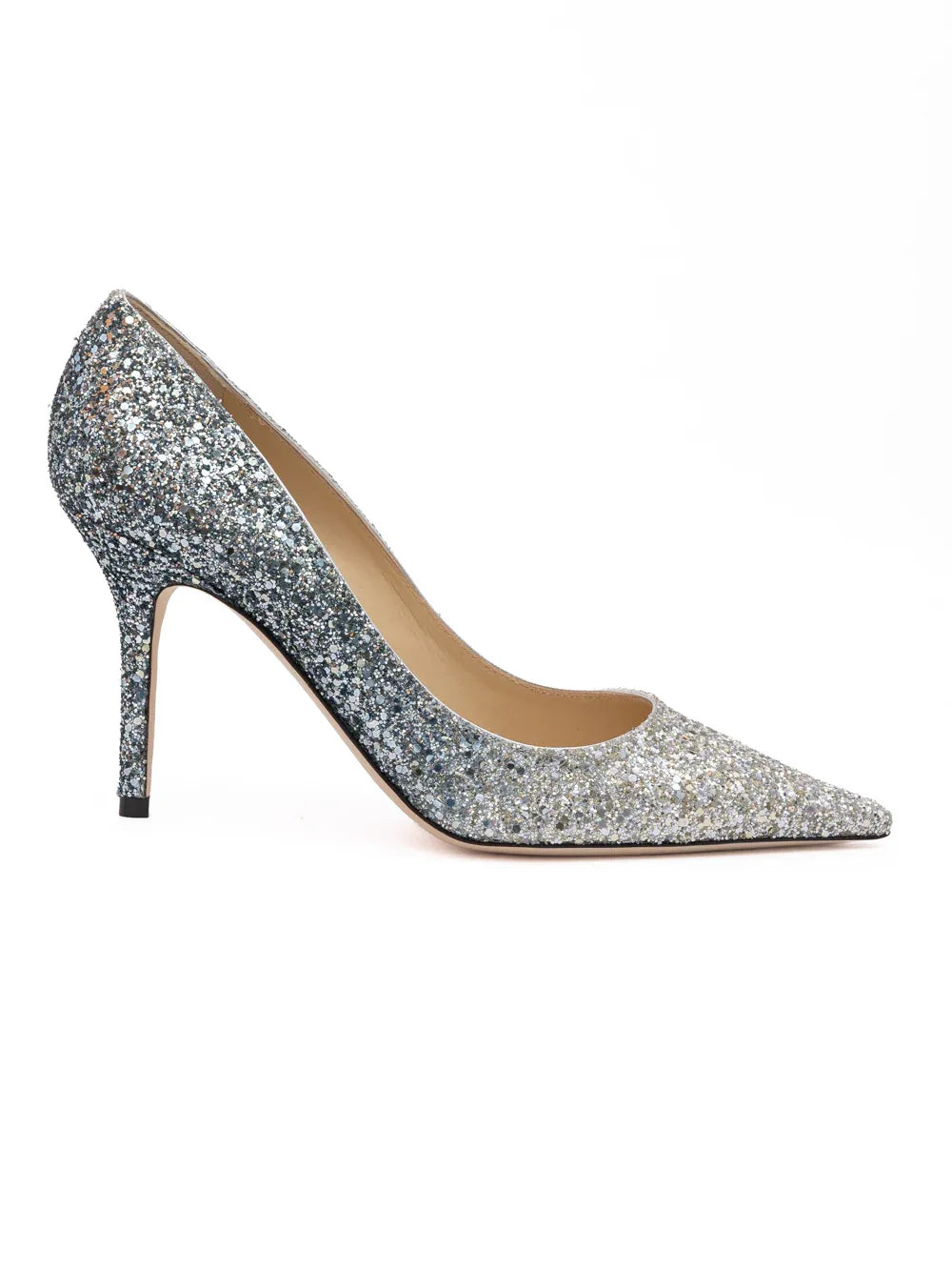 Jimmy Choo Silver Coarse Glitter Degrade Agnes Pumps