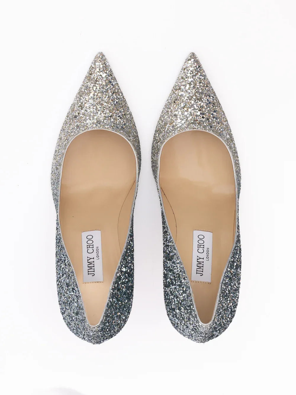 Jimmy Choo Silver Coarse Glitter Fabric Agnes Pumps