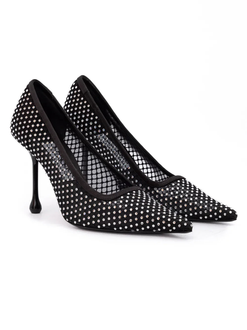 Jimmy Choo Black Mesh Satin Crystal Ixia 95 Pumps