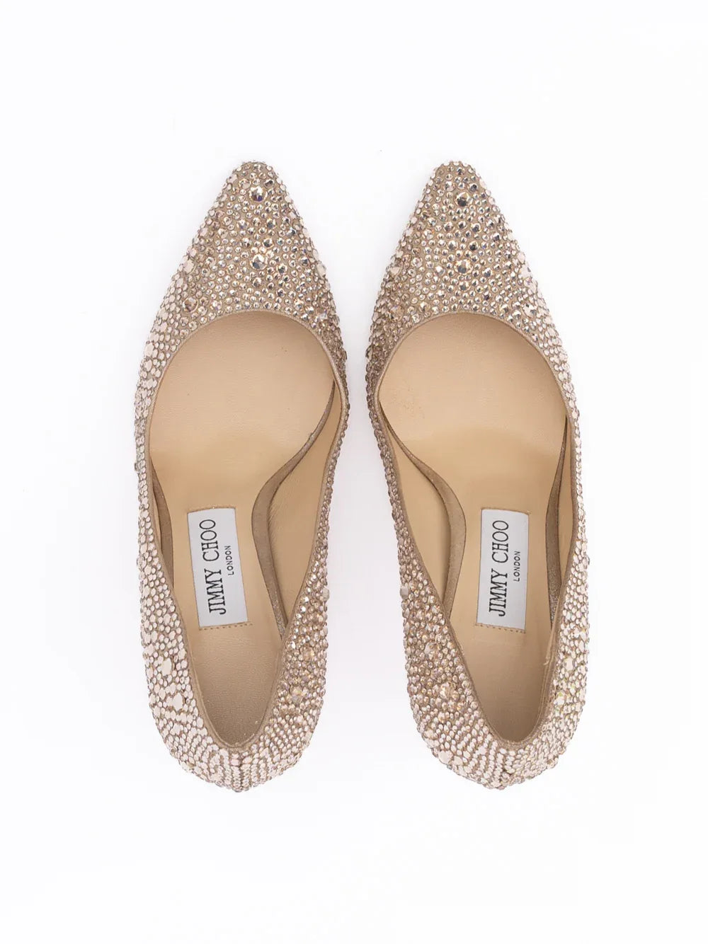 Jimmy Choo Honey Gold Shimmer Suede Crystals Romy 85 pumps
