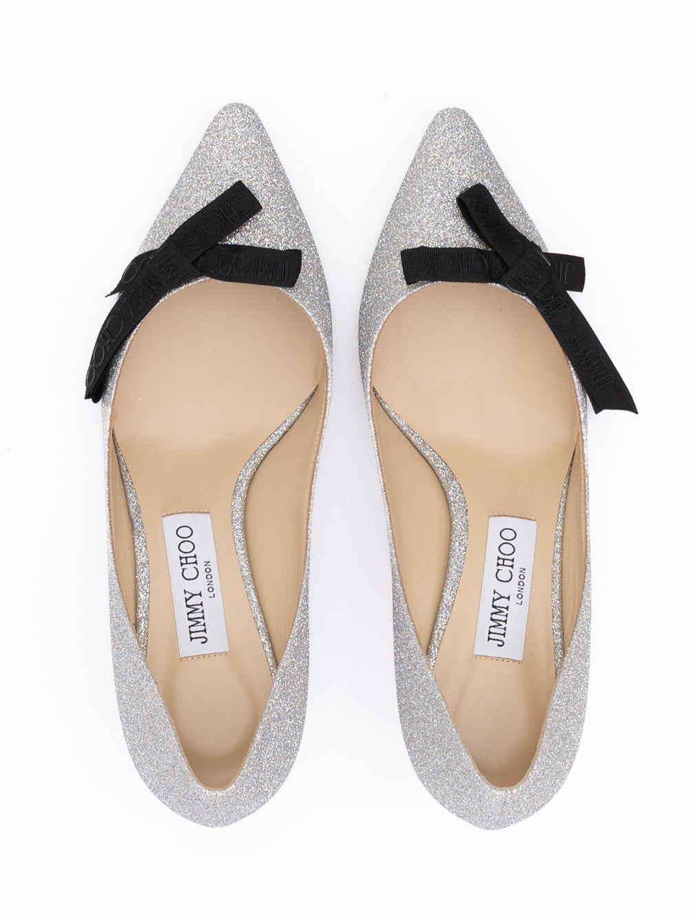 Jimmy Choo Silver Fine Glitter Fabric Romy 60 Pumps