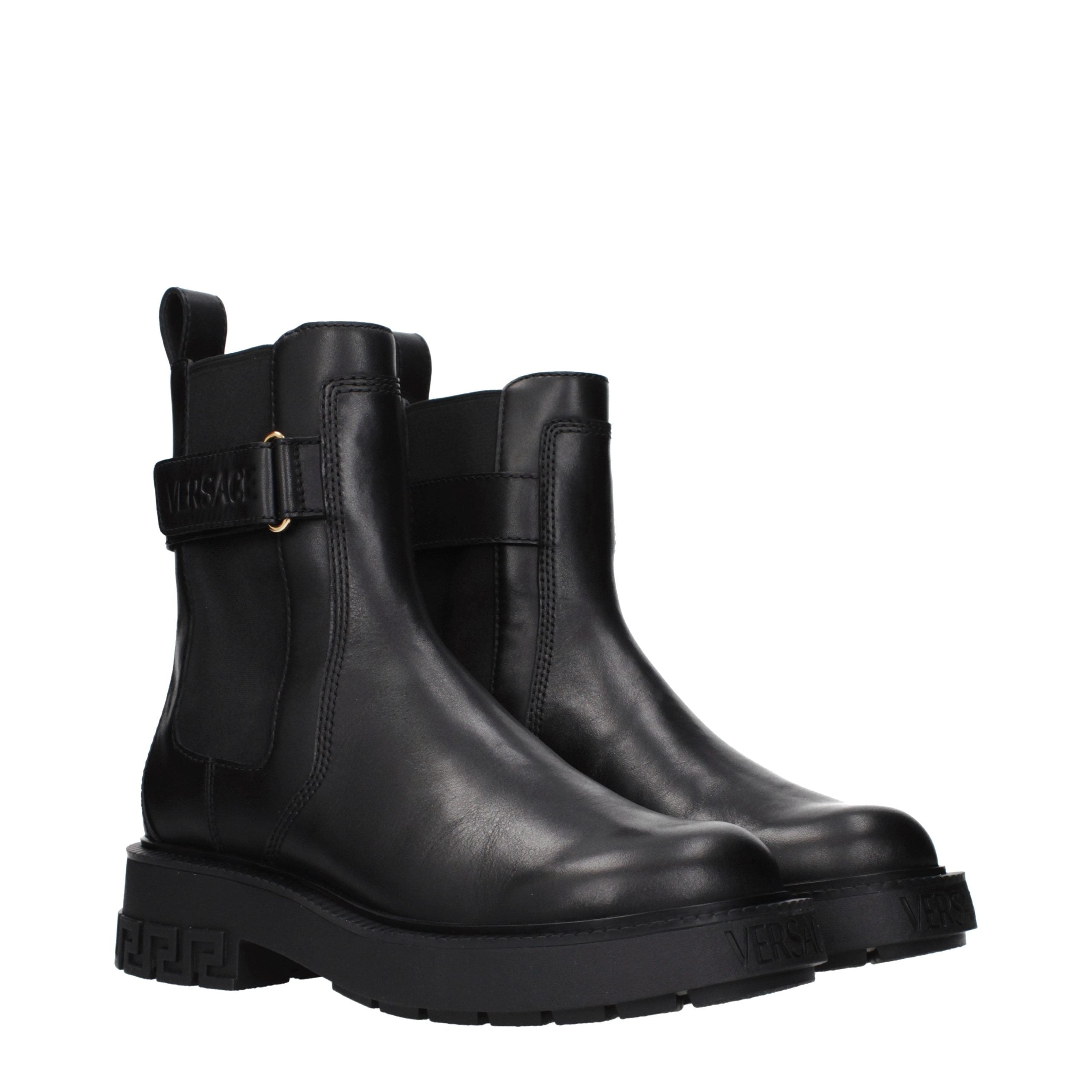 Versace Black Leather Ankle Boots