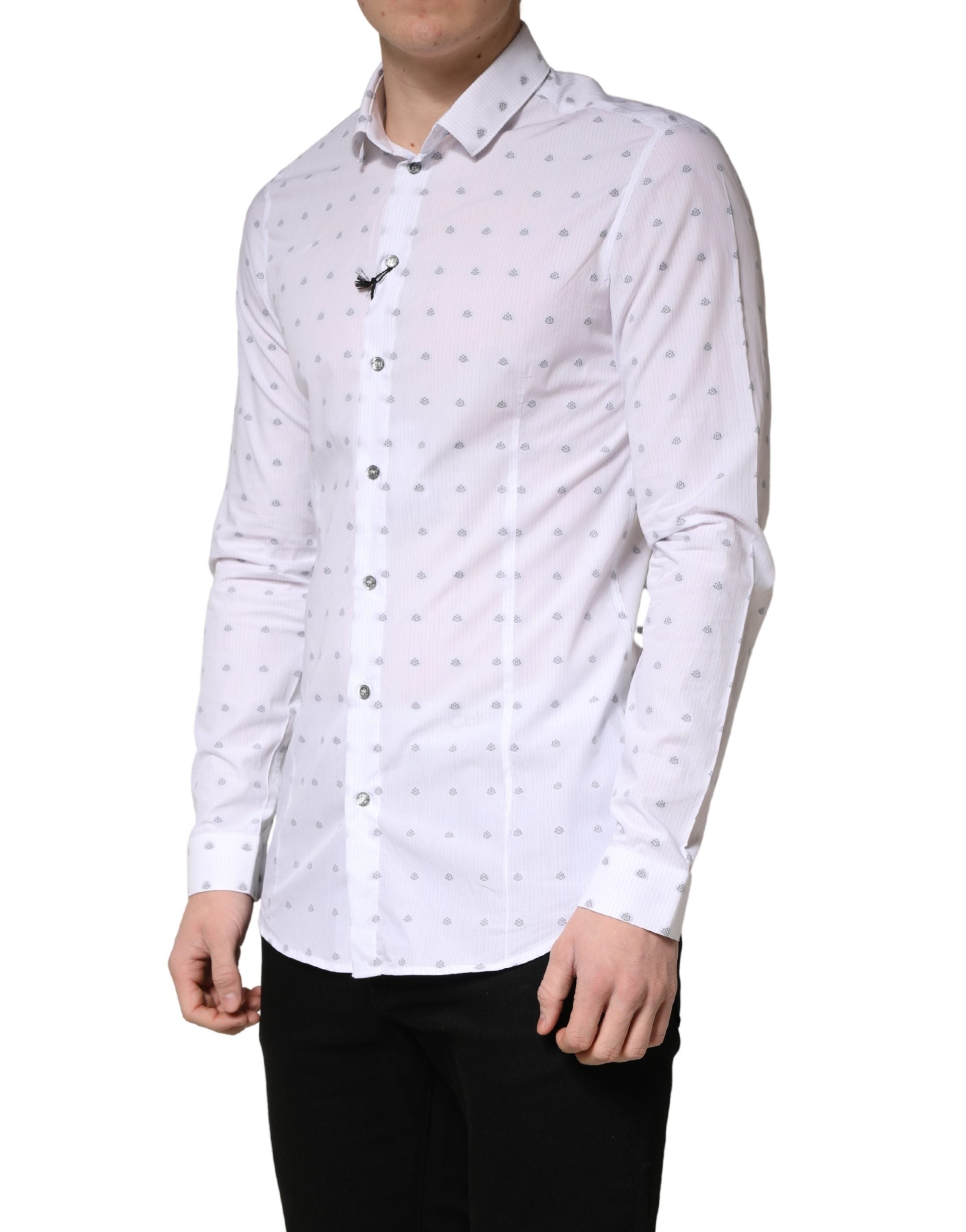 Patrizia Pepe White Cotton Slim Fit Collared Men Dress Shirt