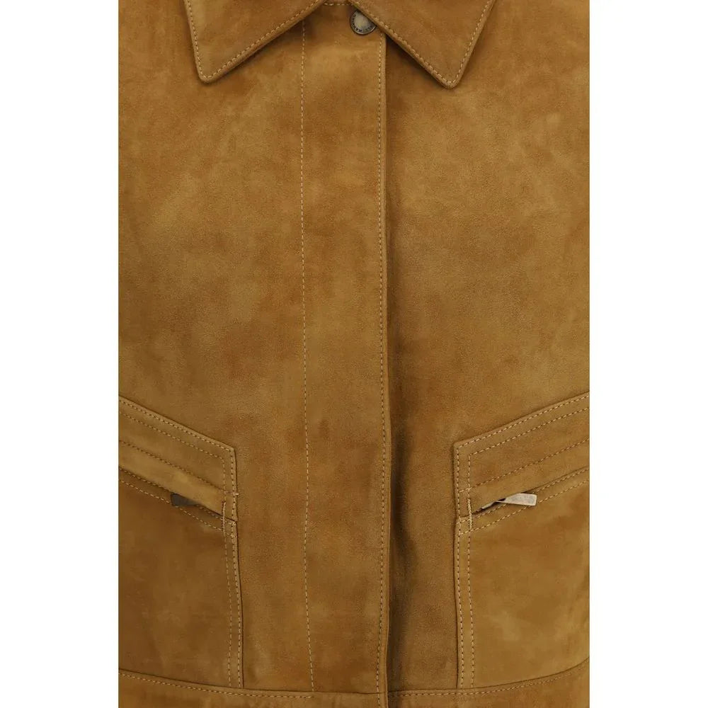 7FOR Beige Suede Leather Coat - Zeiniez