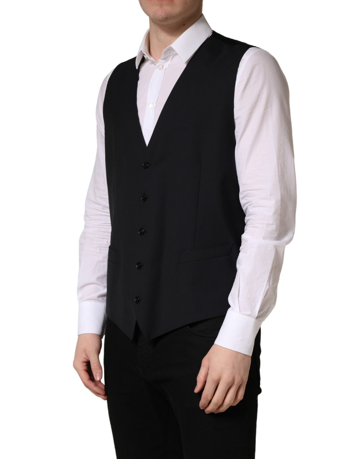 Dolce & Gabbana Black Wool Single Breasted Waistcoat Vest