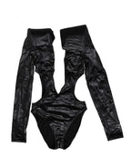 Dolce & Gabbana Black Deep V-Neck One Piece Swimsuit Swimwear