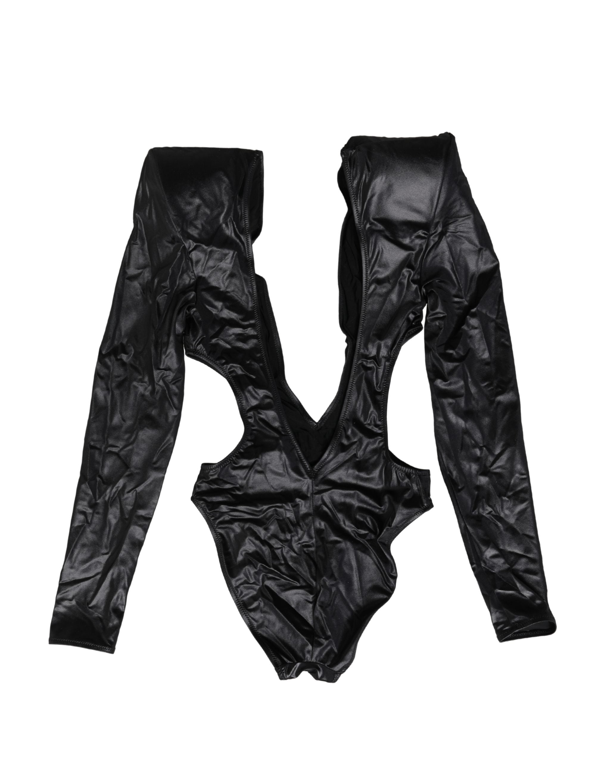 Dolce & Gabbana Black Deep V-Neck One Piece Swimsuit Swimwear