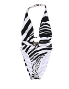 Dolce & Gabbana Black White Zebra Deep V-Neck One Piece Swimwear