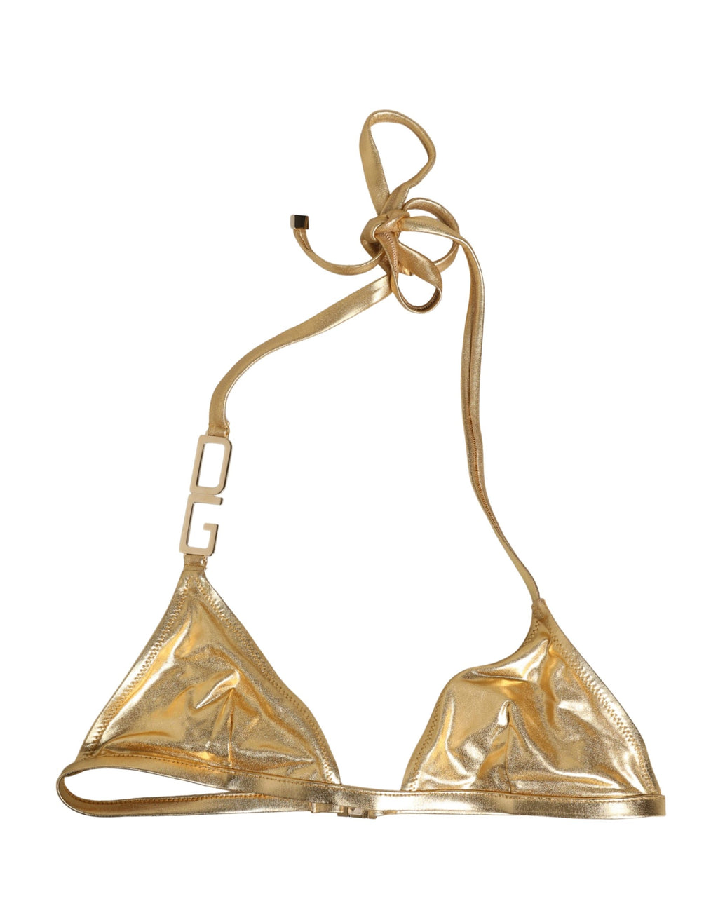 Dolce & Gabbana Gold-Tone Triangle Bikini Top DG Logo Swimwear