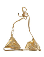 Dolce & Gabbana Gold-Tone Triangle Bikini Top DG Logo Swimwear