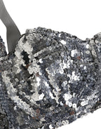 Dolce & Gabbana Silver Sequined Nyon Balconnet Bra Underwear