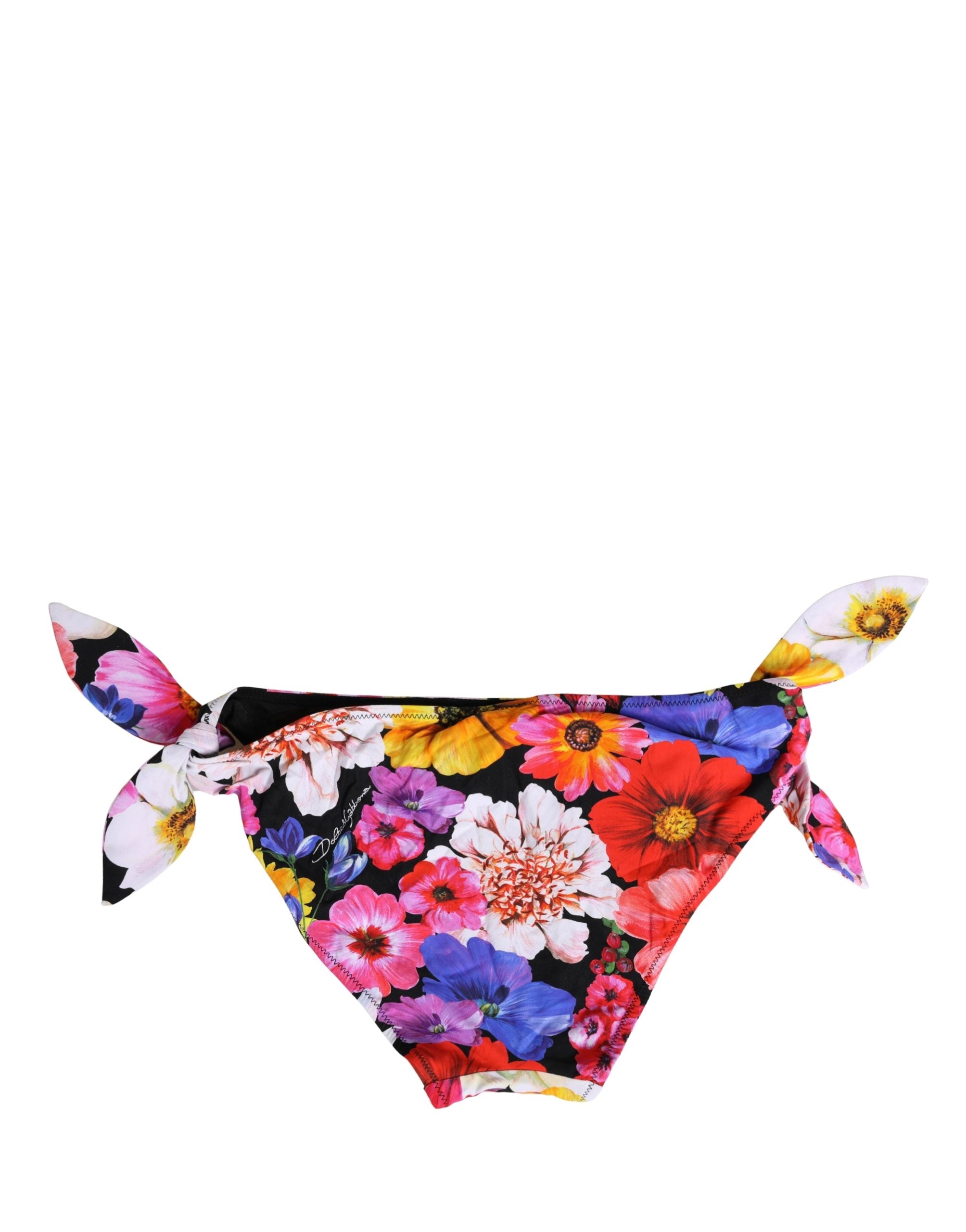 Dolce & Gabbana Black Floral Print Swimsuit Bikini Bottom Swimwear