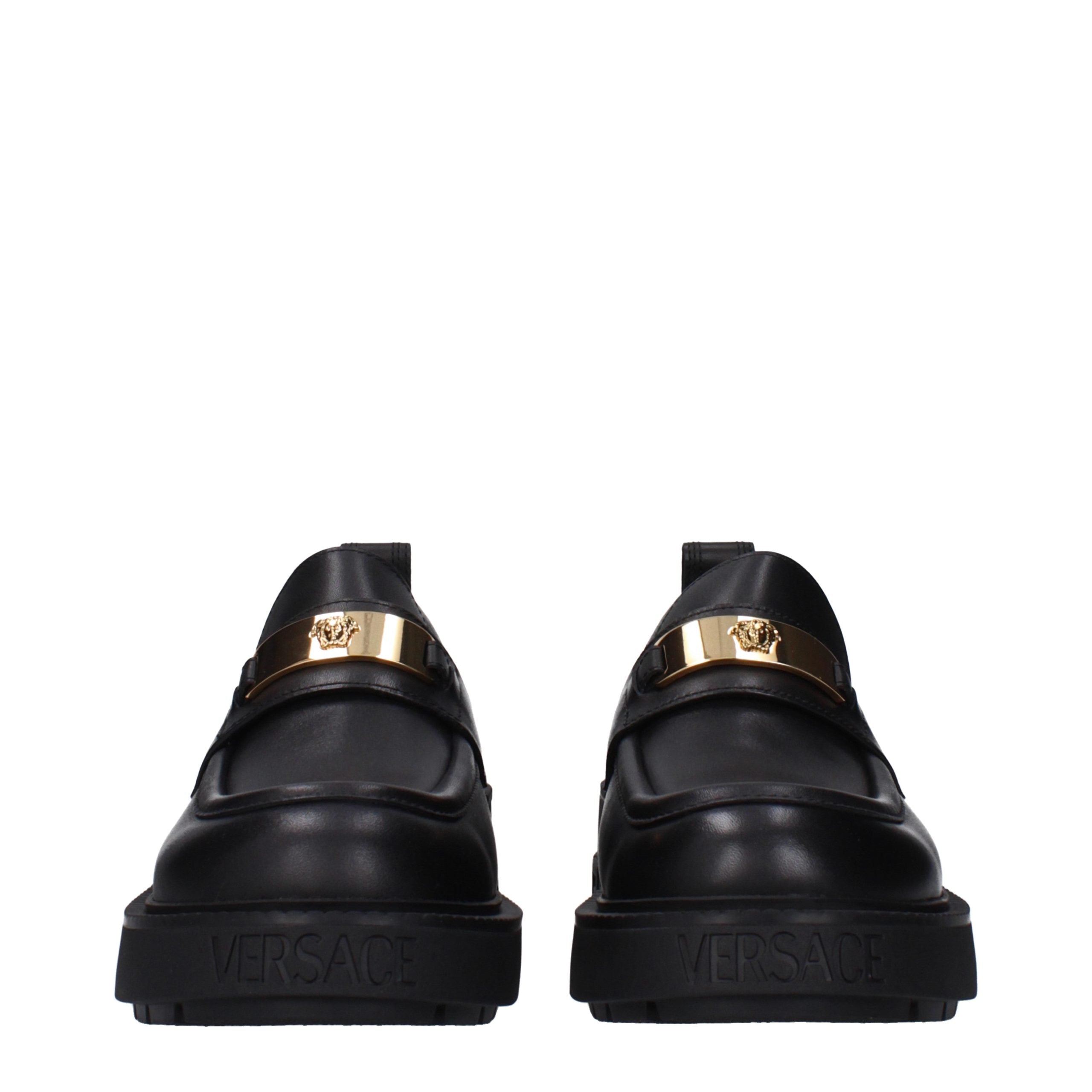 Versace Black Leather Slip-On Loafers