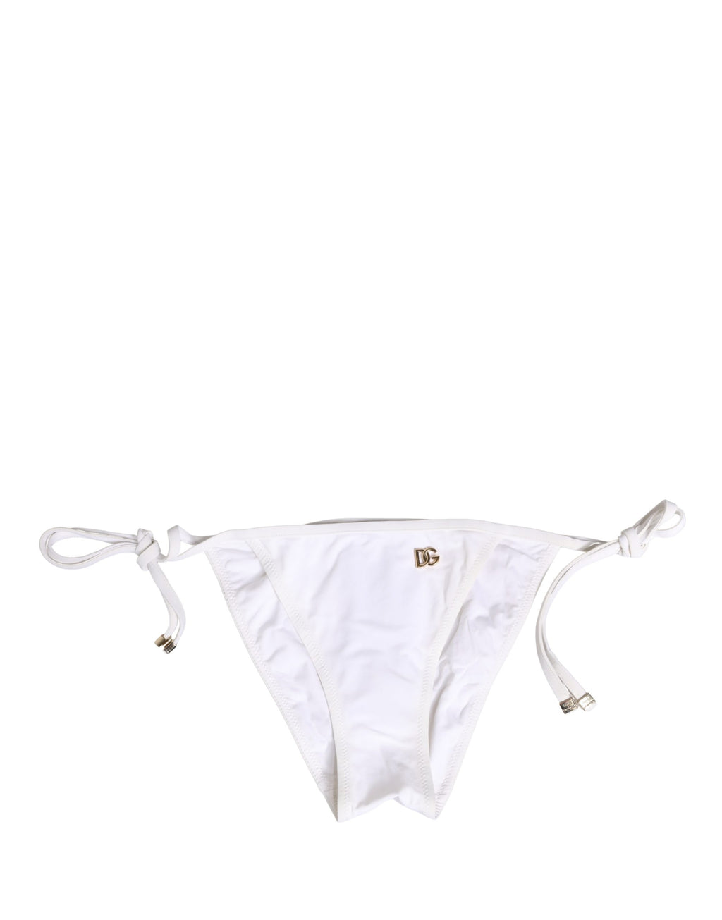 Dolce & Gabbana White Nylon DG Logo Plaque Bikini Bottom Swimwear