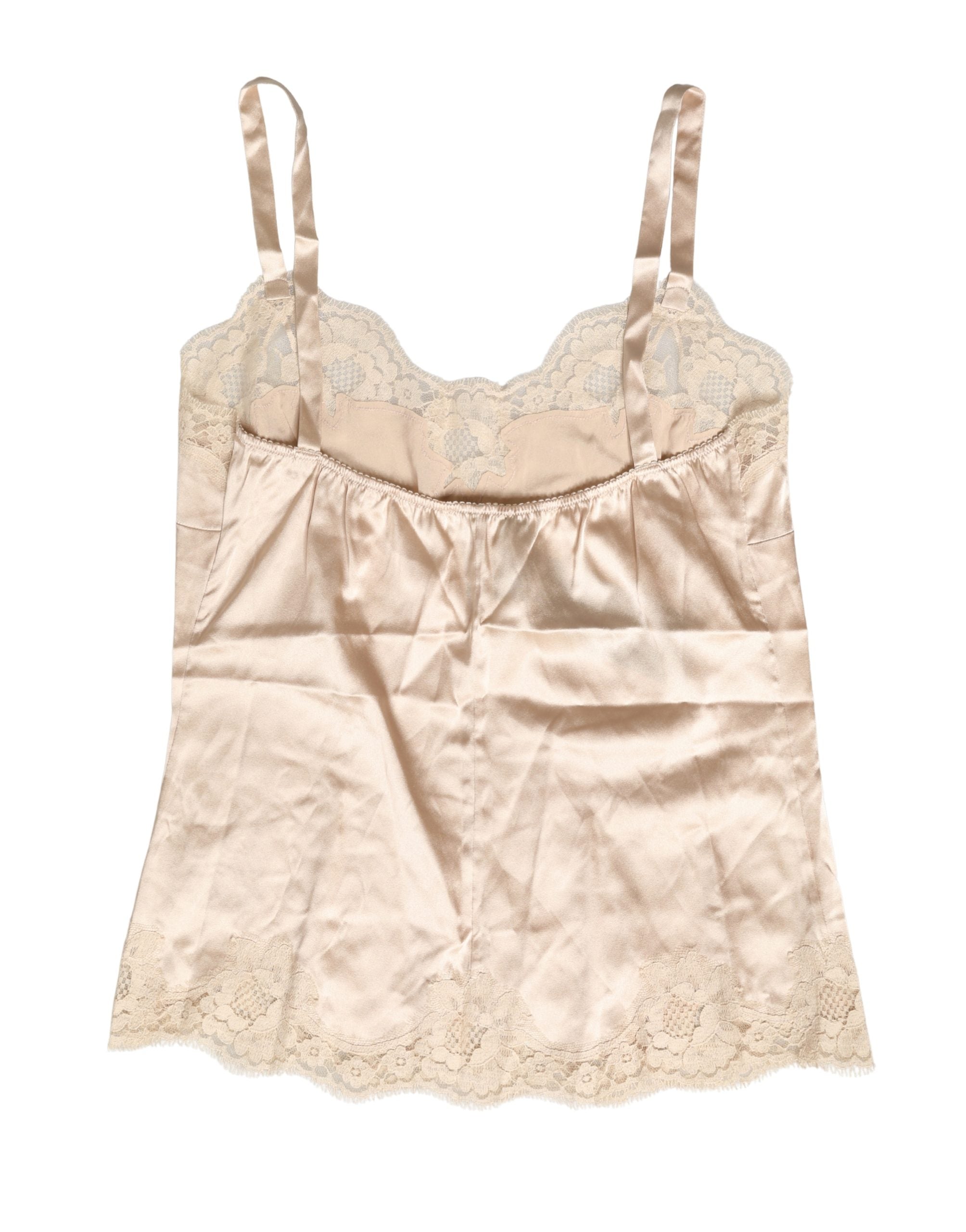 Dolce & Gabbana Beige Lace Silk Satin Tank Lingerie Sleepwear